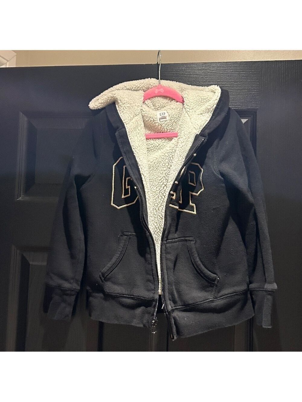 GAP Black Hoodie with Cream Sherpa Lining - girl’s